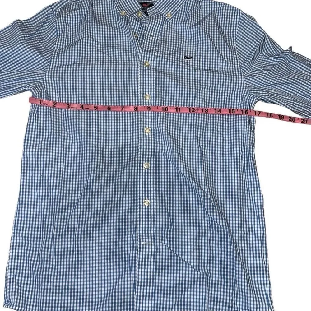 Vineyard Vines Boys Whale Shirt Long Sleeve Blue Gingham Button Up size Large 16